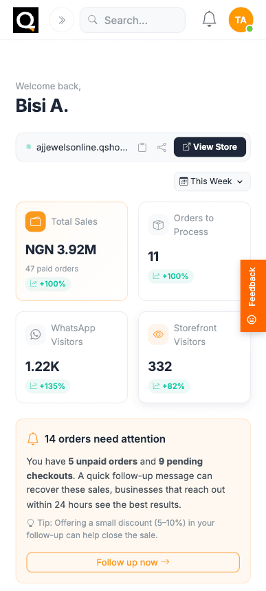 QShop dashboard